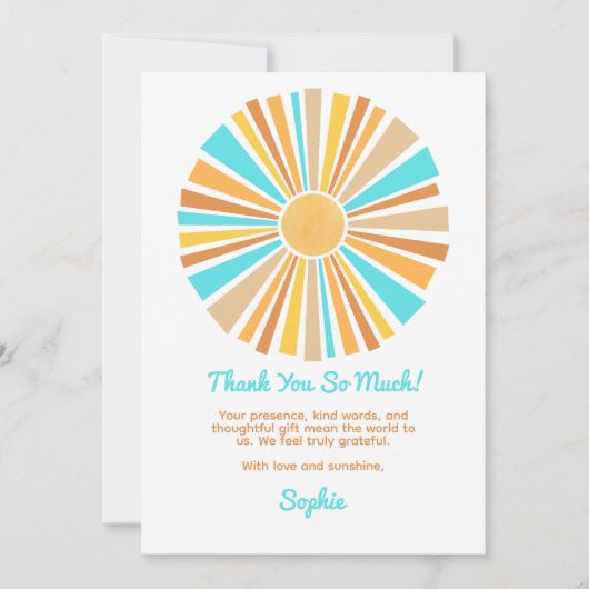 Boho Sun, Here Comes The Son, Retro Rainbow Dankeskarte (Vorderseite)