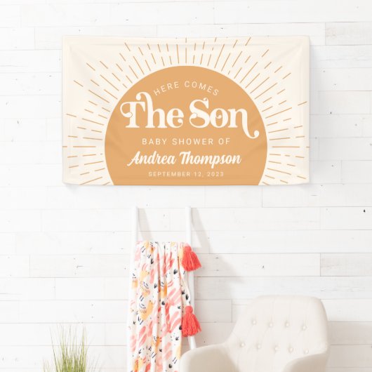 Boho Sun Hier kommt die Son Baby Dusche Banner (Insitu)