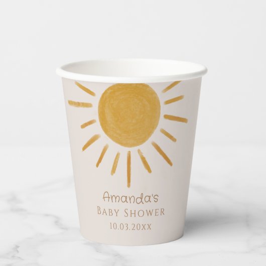 Boho Sun Minimalistisch Baby Dusche Pappbecher (Vorderseite)