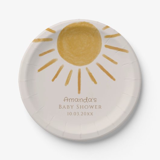 Boho Sun Minimalistisch Baby Dusche Pappteller (Vorderseite)
