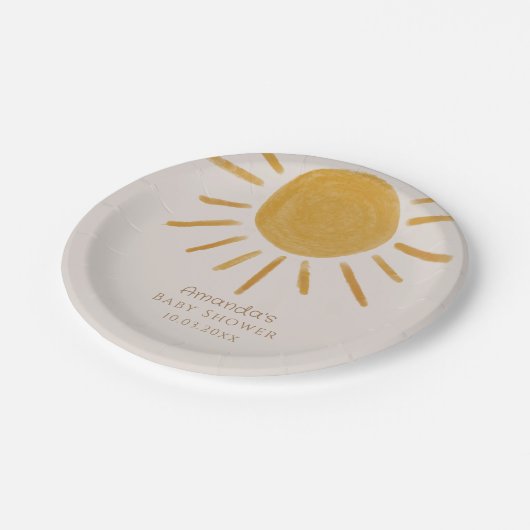 Boho Sun Minimalistisch Baby Dusche Pappteller (Schrägansicht)