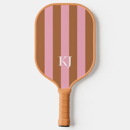Boho Sun Mit Monogramm Initials braun rosa Streife Pickleball Schläger (Rückseite)