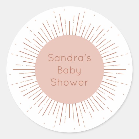 Boho Sun Modern Baby Dusche Runder Aufkleber (Vorderseite)