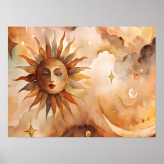 Boho Sun & Mond | Minimaler Himmelsschmuck für Zuh Poster