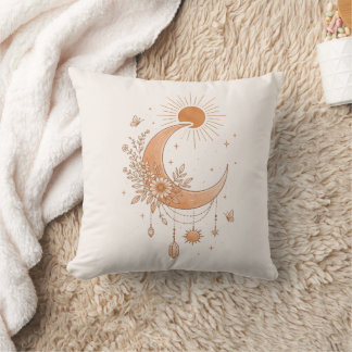 Boho Sun & Moon Floral Throw Pillow Kissen