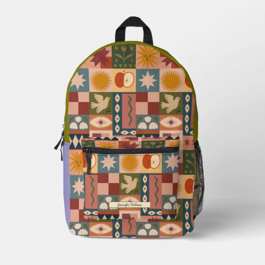 Boho Sun & Moon Muster Bedruckter Rucksack (Vorderseite)