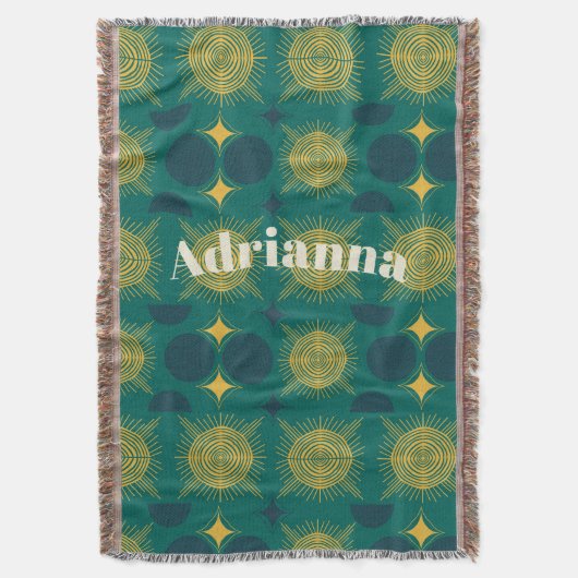 Boho Sun Moon Stars Baby Aquamarin gelb Personalis Decke (Vorderseite Vertikal)