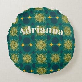 Boho Sun Moon Stars Baby Aquamarin gelb Personalis Rundes Kissen