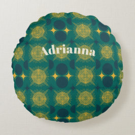 Boho Sun Moon Stars Baby Aquamarin gelb Personalis Rundes Kissen