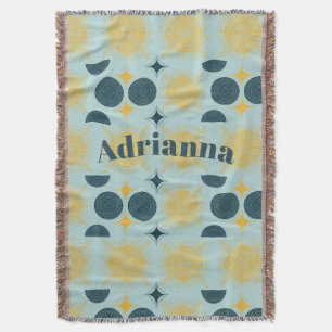 Boho Sun Moon Stars Baby Blue Yellow Personalisier Decke