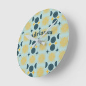 Boho Sun Moon Stars Baby Blue Yellow Personalisier Runde Wanduhr (Winkel)