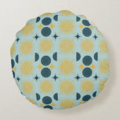 Boho Sun Moon Stars Baby Blue Yellow Personalisier Rundes Kissen (Rückseite)