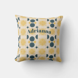 Boho Sun Moon Stars Blau Gelb Personalisiert Kissen