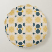 Boho Sun Moon Stars Blau Gelb Personalisiert Rundes Kissen (Rückseite)