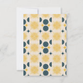 Boho Sun Moon Stars Blue Yellow Baby Dusche Dankeskarte (Rückseite)