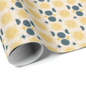 Boho Sun Moon Stars Blue Yellow Geschenkpapier (Rolleneckpunkt)