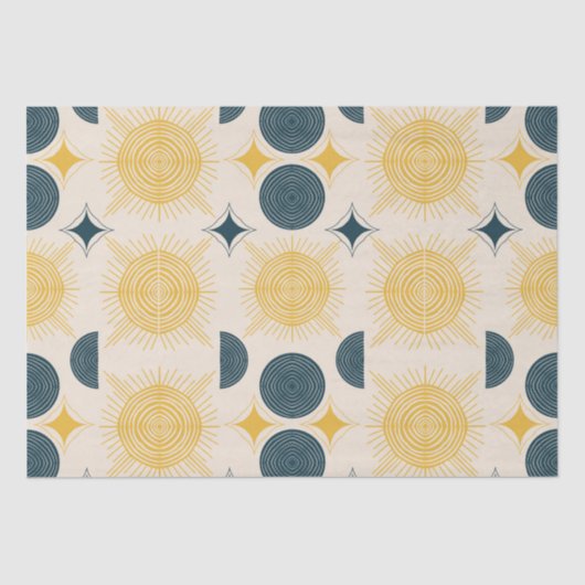 Boho Sun Moon Stars Blue Yellow Seidenpapier (Vorderseite)