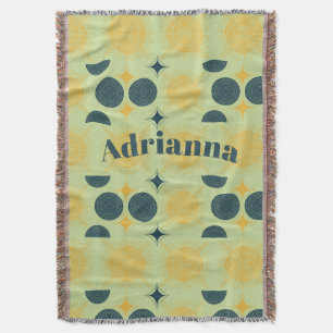 Boho Sun Moon Stars Minz Blue Yellow Personalisier Decke