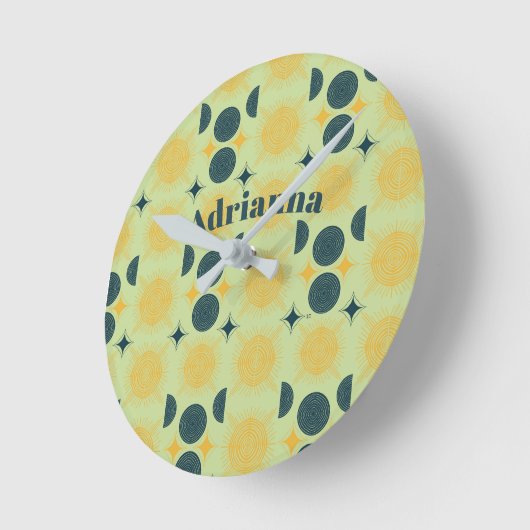 Boho Sun Moon Stars Minz Blue Yellow Personalisier Runde Wanduhr (Winkel)