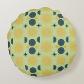 Boho Sun Moon Stars Minz Blue Yellow Personalisier Rundes Kissen (Rückseite)