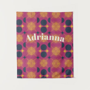 Boho Sun Moon Stars Rosa Blau Wandteppich