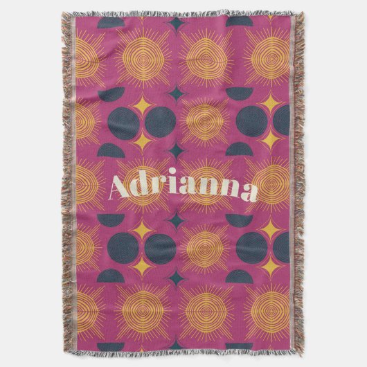 Boho Sun Moon Stars Rosa Gelb Personalisiert Decke (Vorderseite Vertikal)