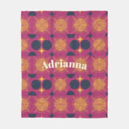 Boho Sun Moon Stars Rosa Gelb Personalisiert Fleecedecke