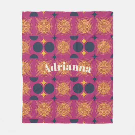 Boho Sun Moon Stars Rosa Gelb Personalisiert Fleecedecke (Vorderseite)