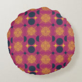 Boho Sun Moon Stars Rosa Gelb Personalisiert Rundes Kissen (Rückseite)