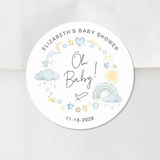 Boho Sun Rainbow Oh Baby Boy Shower Runder Aufkleber