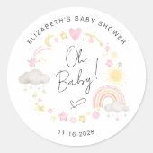 Boho Sun Rainbow Oh Baby Girl Shower Runder Aufkleber (Vorderseite)