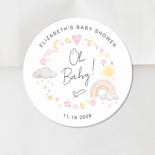 Boho Sun Rainbow Oh Baby Girl Shower Runder Aufkleber