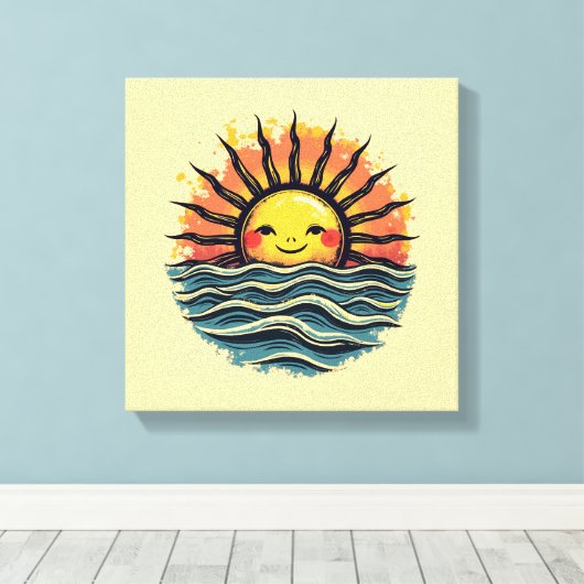 Boho Sun Smiley Leinwand Mauer Kunstdruckerei (Insitu (Holzboden))