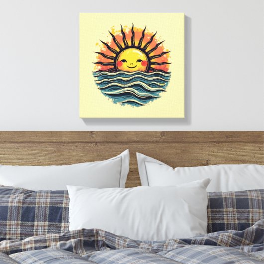 Boho Sun Smiley Leinwand Mauer Kunstdruckerei (Insitu (Schlafzimmer))