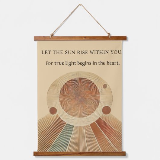 "Boho Sun Wall Tapestes - Goldene Sonne mit Inspir Wandteppich Mit Holzrahmen (Vorderseite)