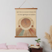 "Boho Sun Wall Tapestes - Goldene Sonne mit Inspir Wandteppich Mit Holzrahmen (Schlafzimmer)