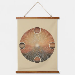 "Boho Sun Wall Tapestes - Goldener Sonnenbrand mit Wandteppich Mit Holzrahmen