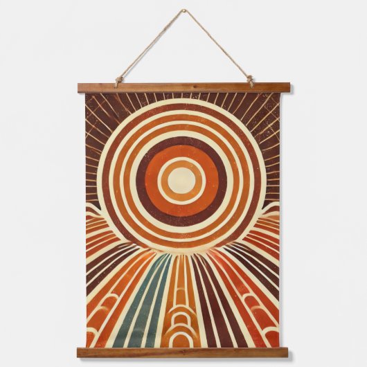 "Boho Sun Wall Tapestes - Goldener Sonnenbrand mit Wandteppich Mit Holzrahmen (Vorderseite)