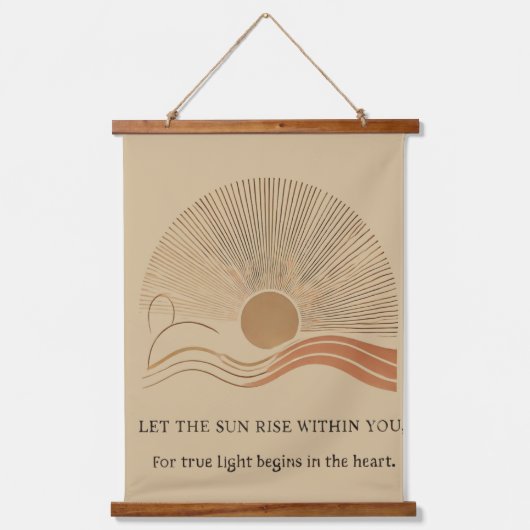 "Boho Sun Wall Tapestry - Goldene Sonne mit Inspir Wandteppich Mit Holzrahmen (Vorderseite)