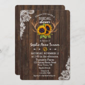 Boho Sunblumen Antlers Wood Lace Brautparty Einladung (Vorne/Hinten)