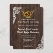 Boho Sunblumen Antlers Wood Lace Probe Dinner Einladung (Vorne/Hinten)