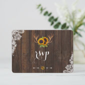 Boho Sunblumen Antlers Wood Lace UAWG Invite RSVP Karte (Stehend Vorderseite)