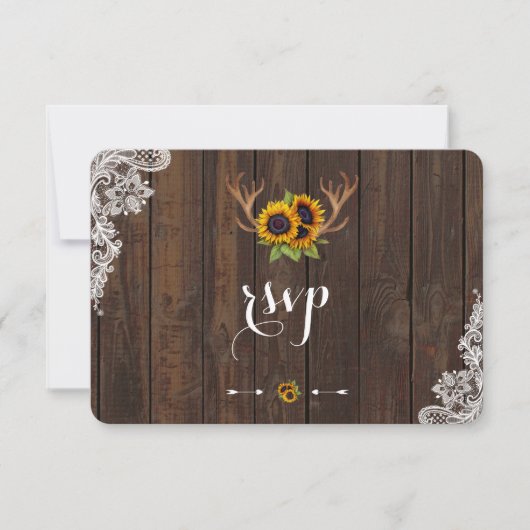 Boho Sunblumen Antlers Wood Lace UAWG Invite RSVP Karte (Vorderseite)