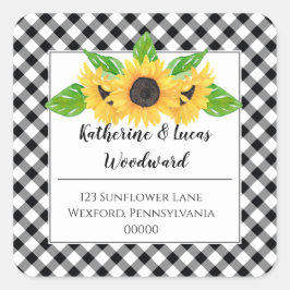 Boho Sunblumen | BW Buffalo Karos Rücksendeadresse Quadratischer Aufkleber