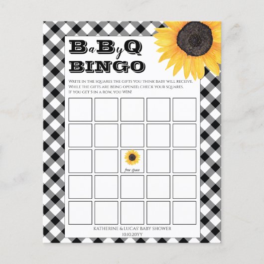 Boho Sunblumen | BW Karos Baby Shower Bingo Invi (Vorderseite)