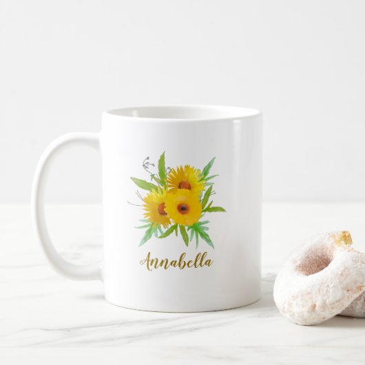 Boho Sunblumen mit Namensgeschenk Kaffeetasse (Mit Donut)