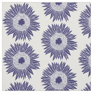 Boho Sunblumen Pattern Navy Blau und Weiß Blumen Stoff