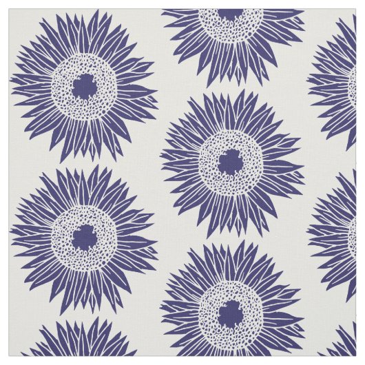 Boho Sunblumen Pattern Navy Blau und Weiß Blumen Stoff (Muster)