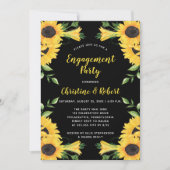 Boho Sunflower | Black Engagement Party Einladung (Vorderseite)