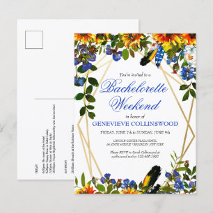 Boho Sunflower Blue Bachelorette Wochenende Einladungspostkarte